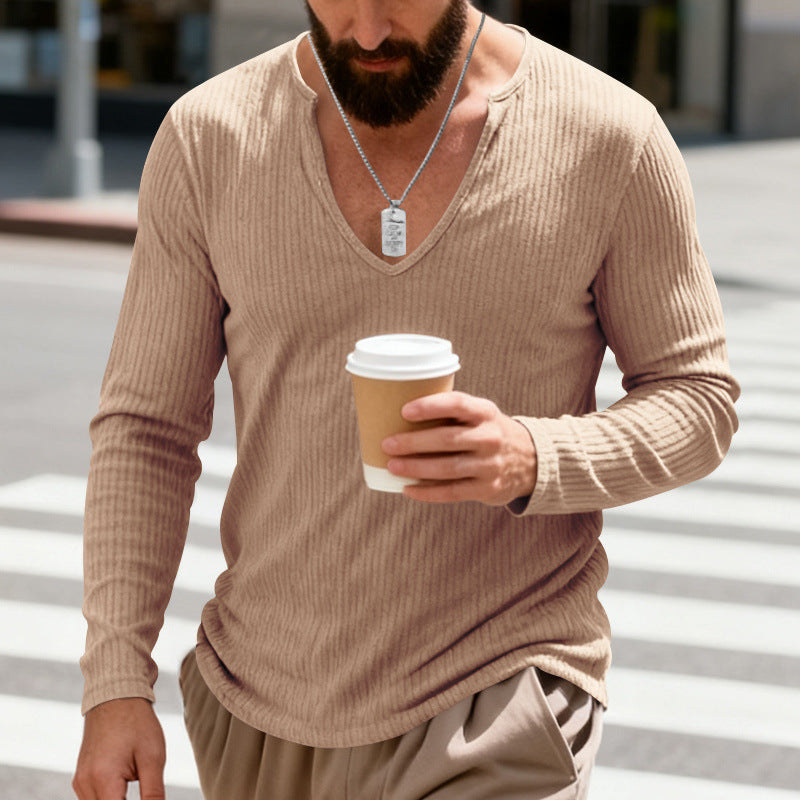 Men's ribbed V-neck long sleeve shirt made of lightweight cotton blend Mune Fashion