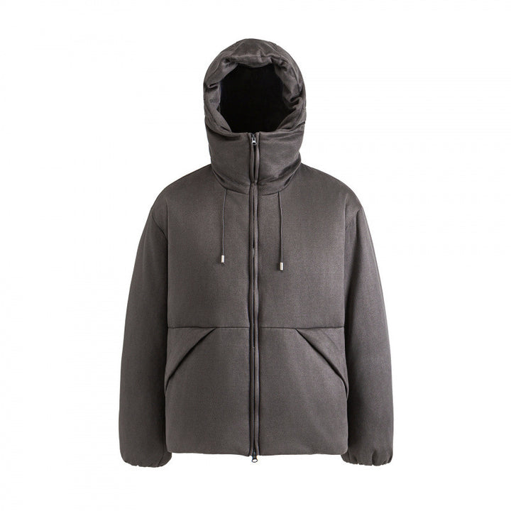 Unisex Padded Hooded Jacket in Boxy Cut with High Shawl Collar and Kangaroo Pockets Mune Fashion