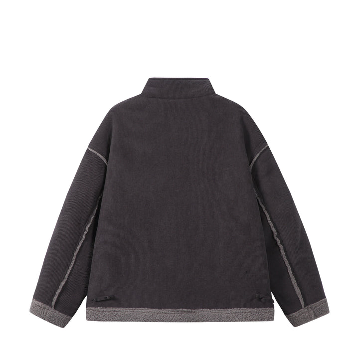 Unisex Short-cut Cord Jacket with Teddy Trim and Funnel Neck Mune Fashion