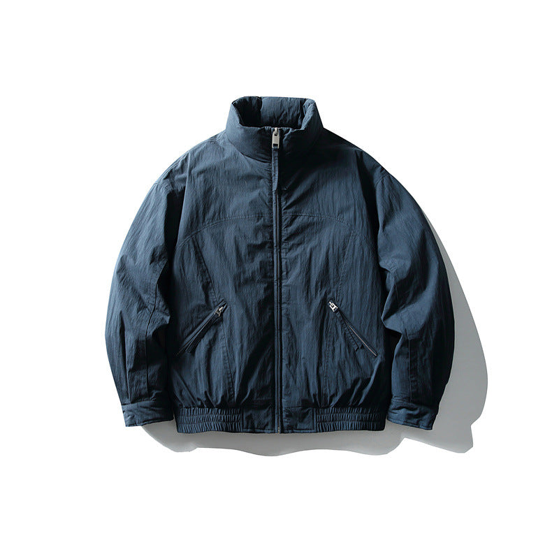 Men's Minimalistic Boxy Windbreaker Jacket with High Stand Collar and Diagonal Zipper Pockets Mune Fashion