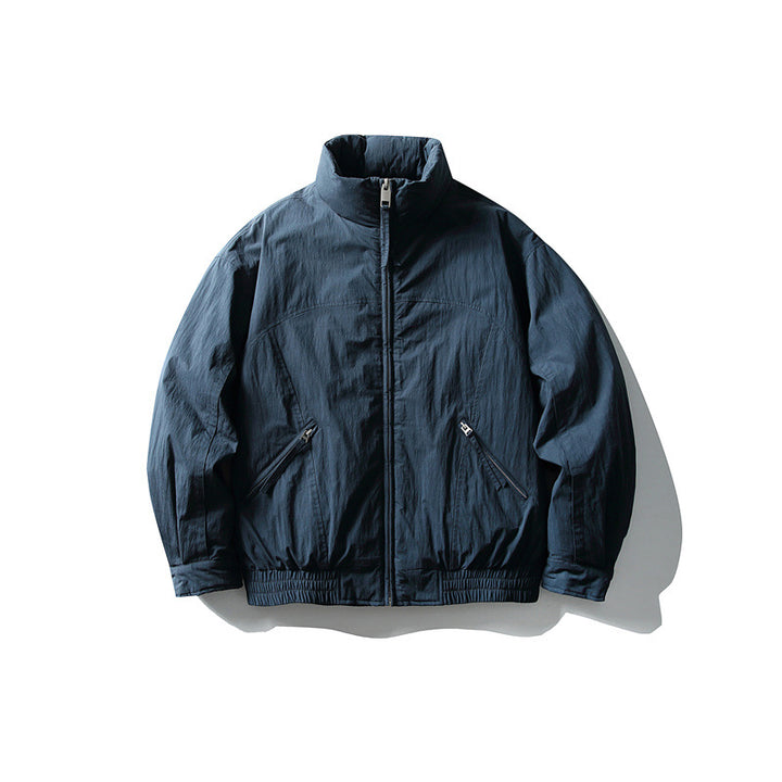 Men's Minimalistic Boxy Windbreaker Jacket with High Stand Collar and Diagonal Zipper Pockets Mune Fashion