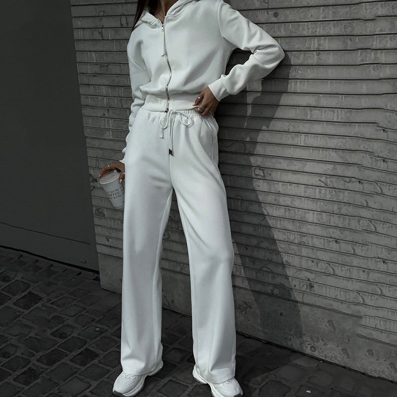 Women Two-Piece Loungewear Set with Short Zip Bomber and Wide High-Waist Palazzo Pants Mune Fashion