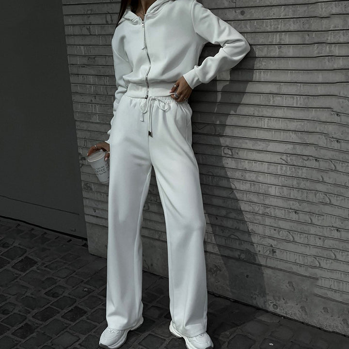 Women Two-Piece Loungewear Set with Short Zip Bomber and Wide High-Waist Palazzo Pants Mune Fashion