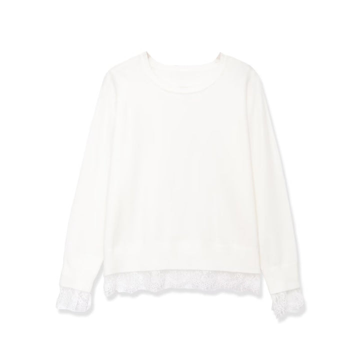 Women's Oversize Cotton Sweater with Lace Trim Mune Fashion