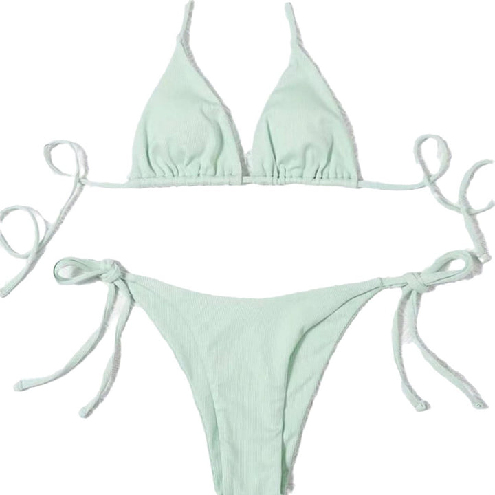Women's Triangle Bikini with adjustable tie straps and fine ribbed design Mune Fashion