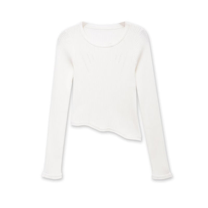 Women's ribbed long sleeve with asymmetrical wave hem Mune Fashion