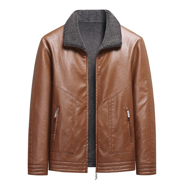 Men's Elegant Faux Leather Jacket with High Collar Mune Fashion