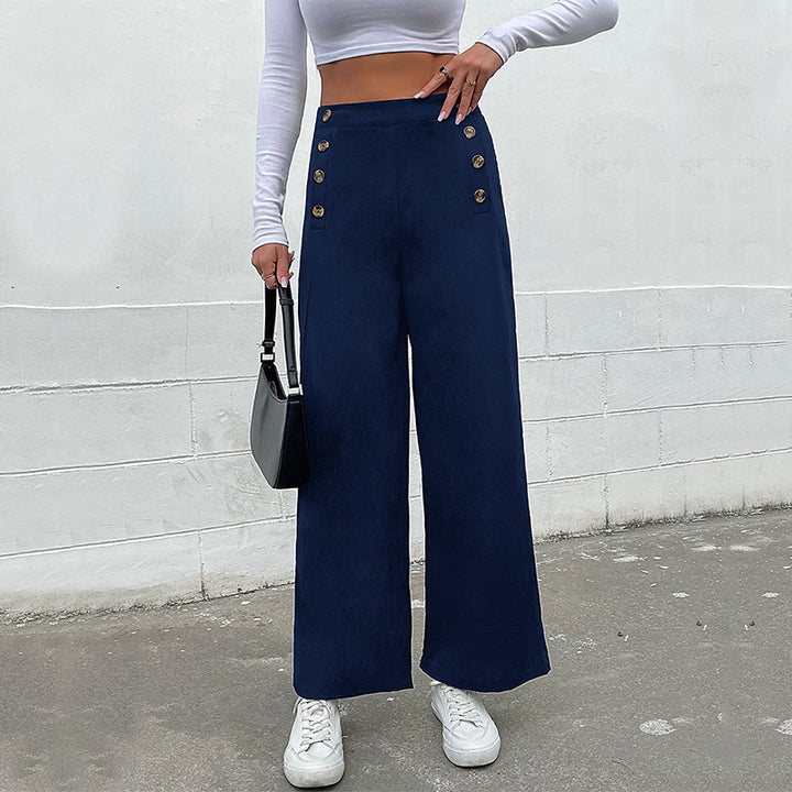 Women's High-Waist Palazzo Pants with maritime-inspired decorative button placket and wide leg Mune Fashion