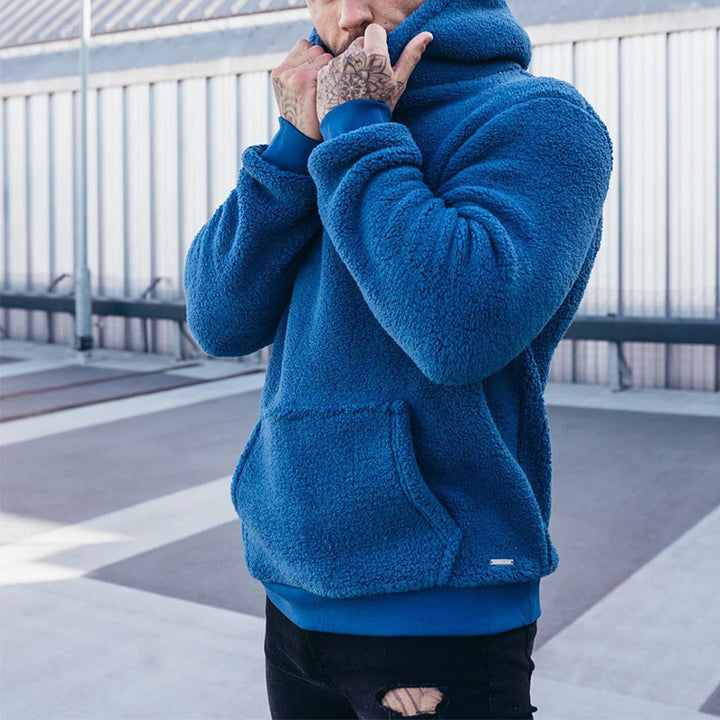 Men's nan sporty teddy fleece hoodie with slim fit and kangaroo pocket Mune Fashion