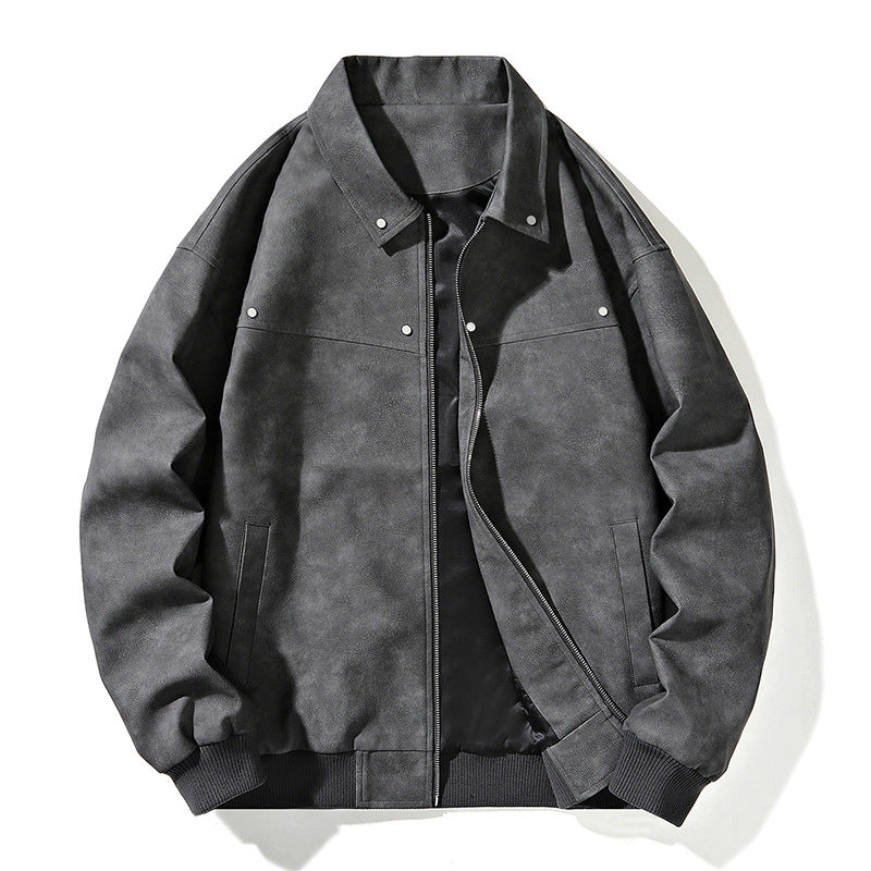 Men's Oversize Bomber Jacket in Suede Look with Zipper and Ribbed Cuffs Mune Fashion