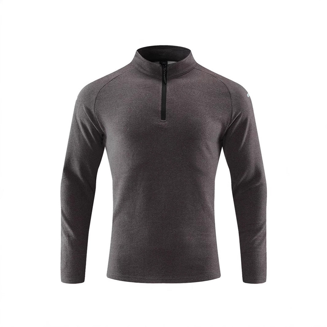 Men's Breathable Functional Long Sleeve Shirt with Stand-up Collar and Short Zipper Mune Fashion