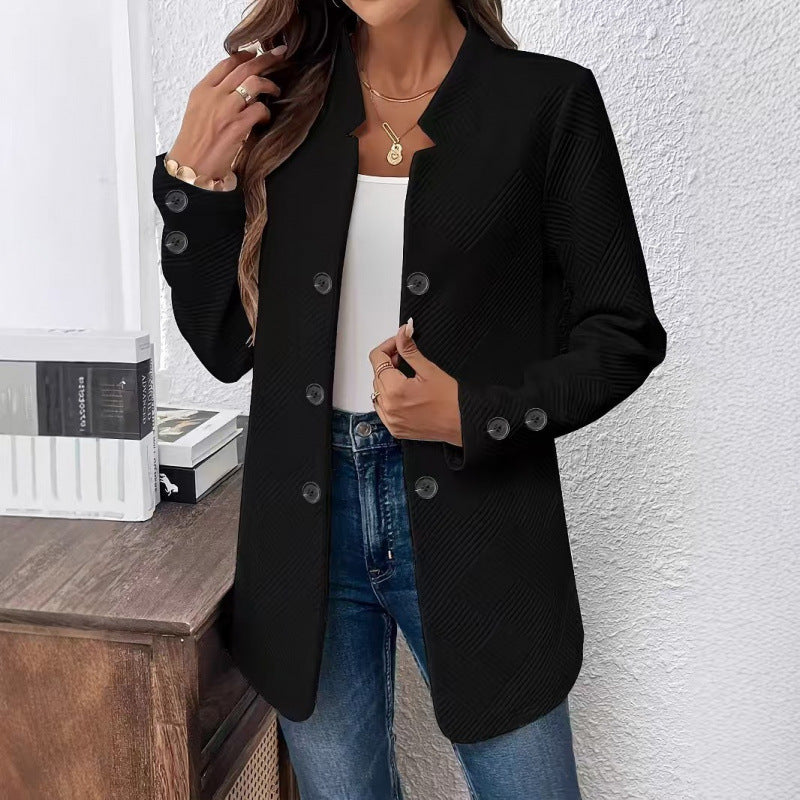 Women Tailored Long Blazer with Textured Quilted Look Mune Fashion
