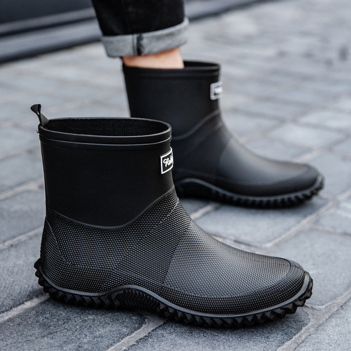 Men's Seamless Full Rubber Slip-On Ankle Boots with Non-Slip Profile Sole Mune Fashion