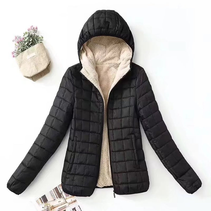 Women's quilted thermal hooded jacket with teddy fleece lining Mune Fashion