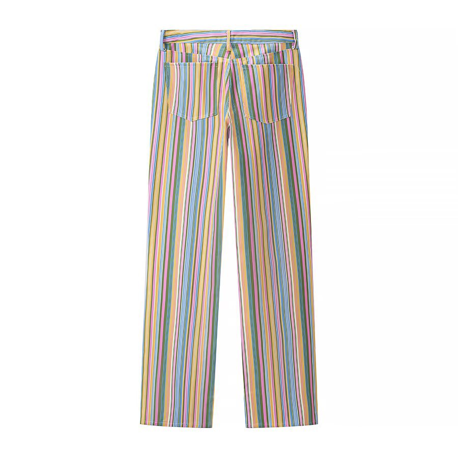 Women's Striped High-Waist Straight Pants with Straight Leg, High Waist, and Five-Pocket Details Mune Fashion