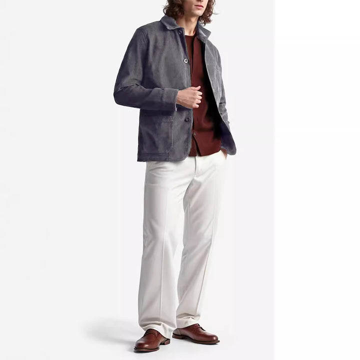 Men's Cord Worker Jacket with Shirt Collar and Patch Pockets Mune Fashion
