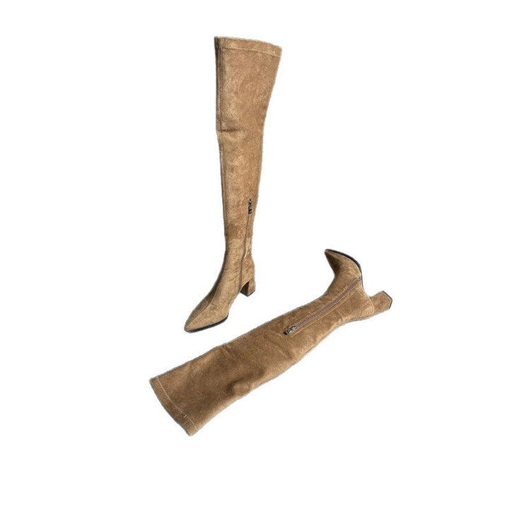 Ladies Over-the-knee Boots with pointed toe, elastic shaft and sculpted block heel Mune Fashion