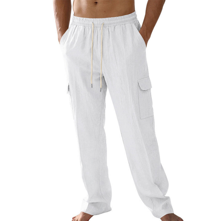 Men's cargo beach pants made of linen blend with elastic waistband and drawstring Mune Fashion