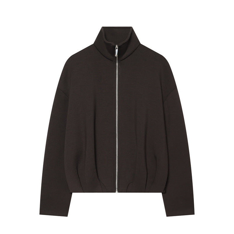 Women Lightweight Zip Cardigan with Stand-Up Collar and Boxy Silhouette Mune Fashion