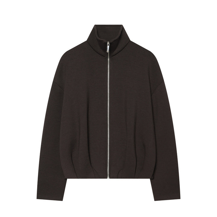 Women Lightweight Zip Cardigan with Stand-Up Collar and Boxy Silhouette Mune Fashion