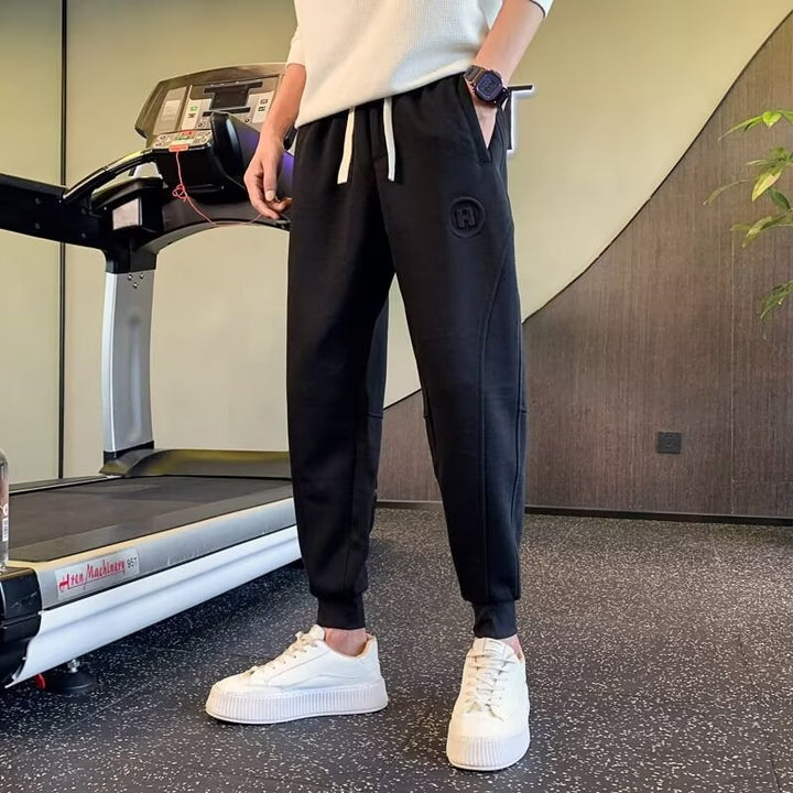 Men's Slim-Tapered Jogging Pants made of Cotton Blend with Cuffs, Drawstring, and Subtle Logo Application Mune Fashion