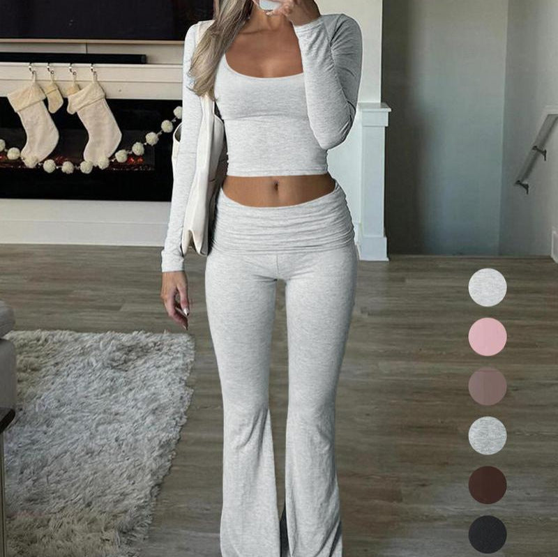 Women's Sporty Set with Long-Sleeved Top and Wide Pants Mune