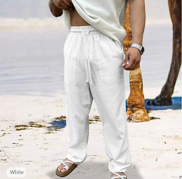 Men's casual linen jogger pants with elastic drawstring, patch pockets, and tapered silhouette Mune Fashion