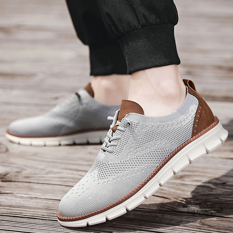 Men's knitted business casual lace-up with wingtip detailing and flexible EVA sole Mune Fashion