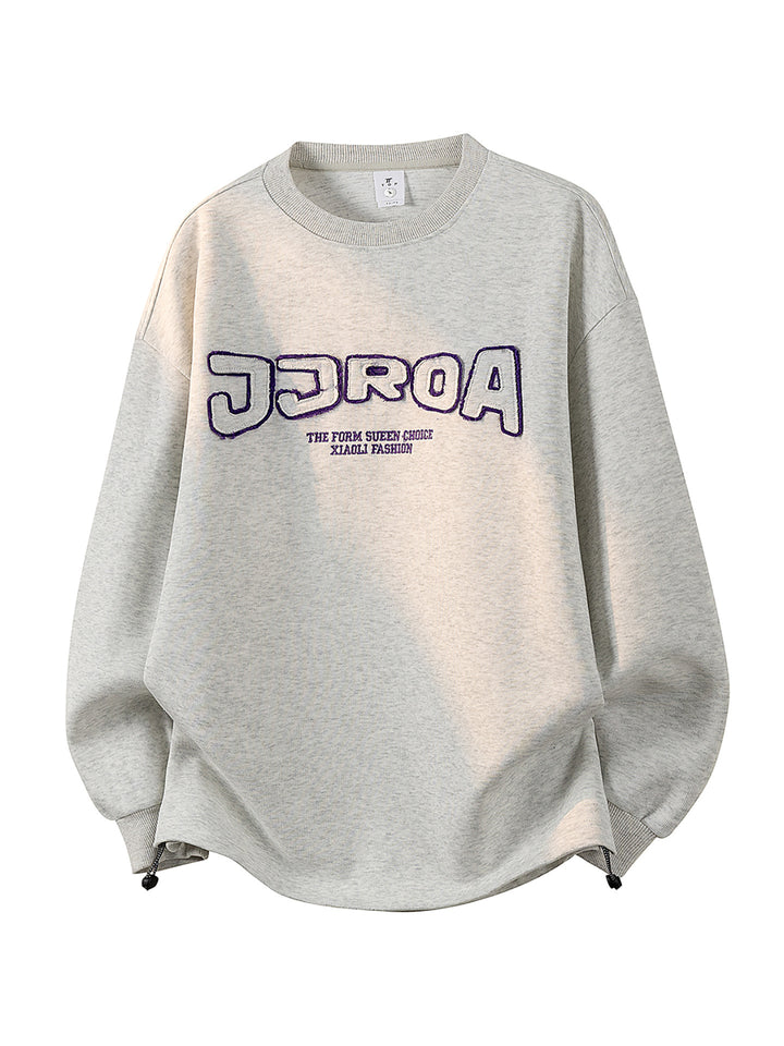Women's Oversized Sweatshirt with Embroidered Logo, Rounded Hem & Dropped Shoulder Mune Fashion