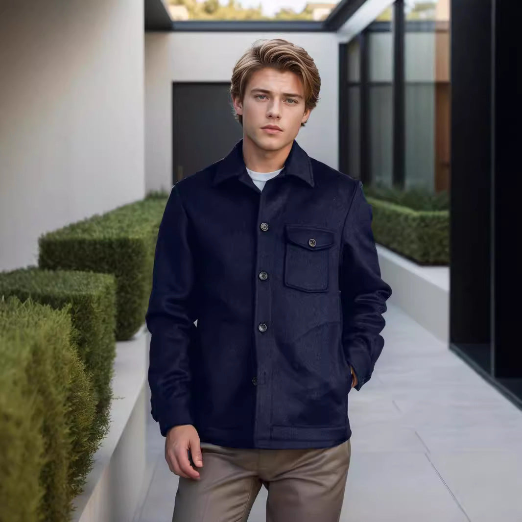 Men's shirt jacket made of wool blend with patch chest pocket and classic shirt collar Mune Fashion