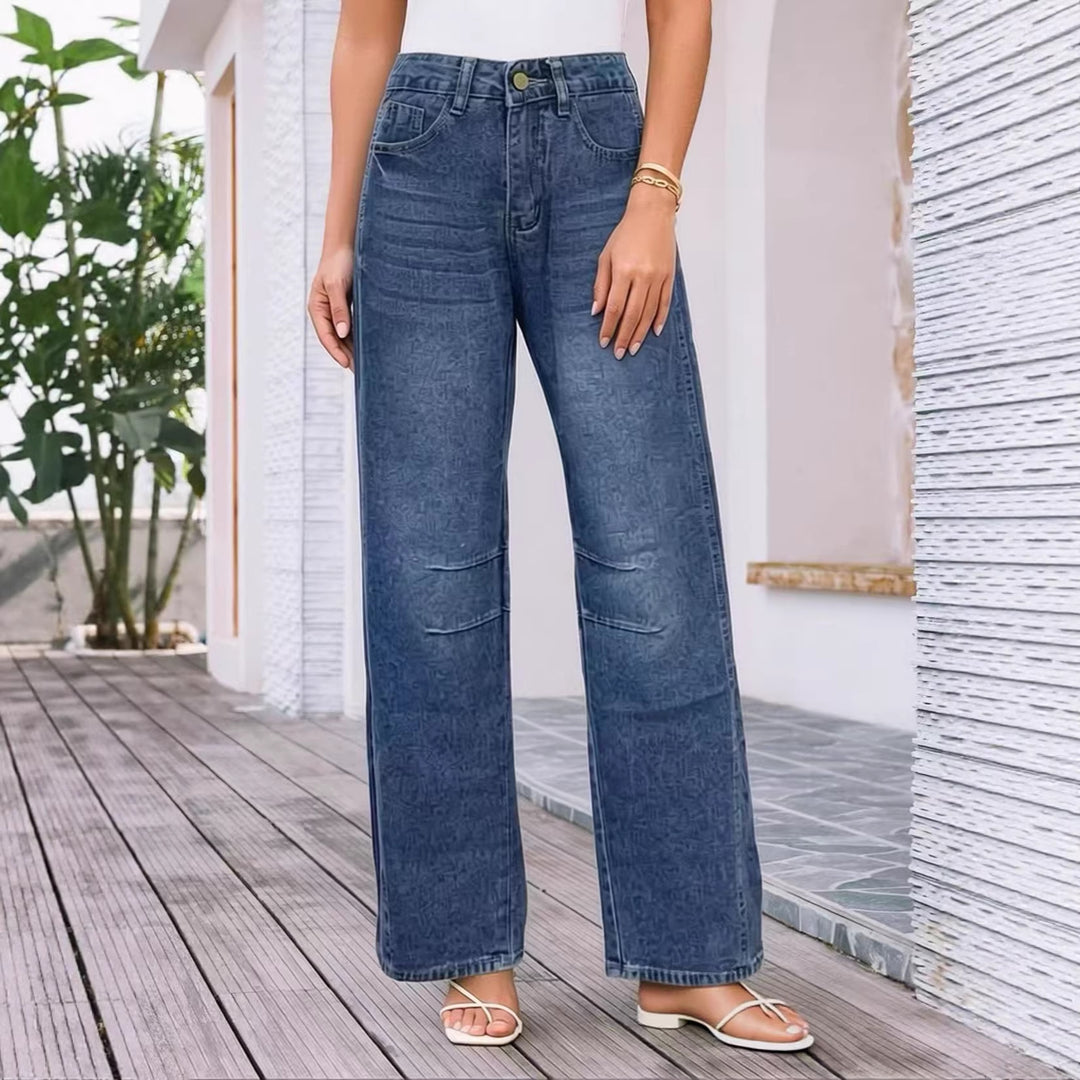 Women nan High-Waist wide Denim pants with flared leg and tonal knee darts Mune Fashion