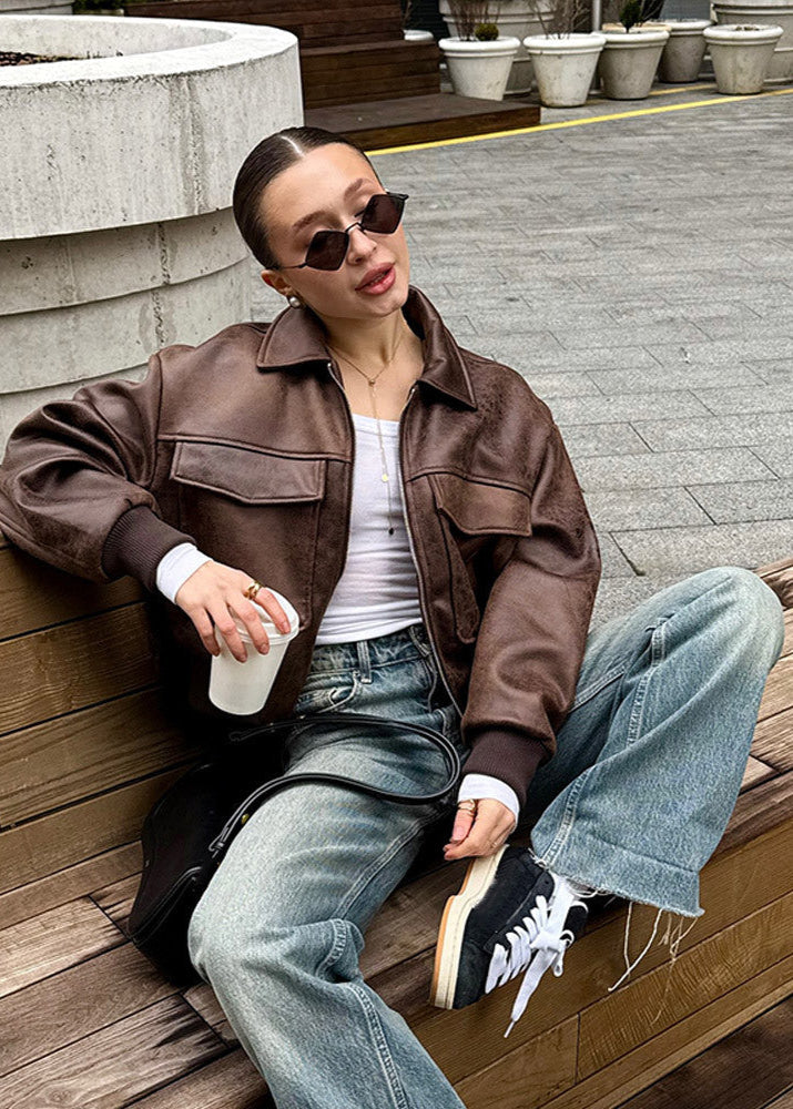 Mune | Distressed Faux Leather Zip Jacket