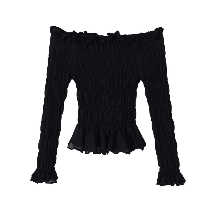 Ladies Off-Shoulder Smock Top with Long Sleeves and Ruffle Hem Mune Fashion