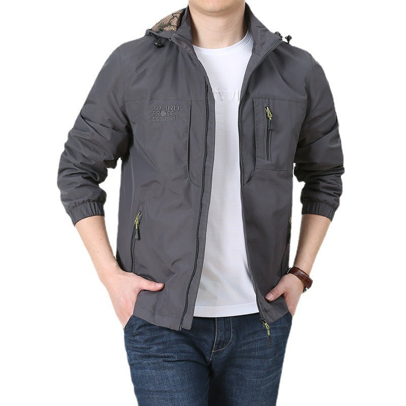 Men's Windproof Microfiber Utility Jacket with Hood and Multiple Zipper Pockets Mune Fashion