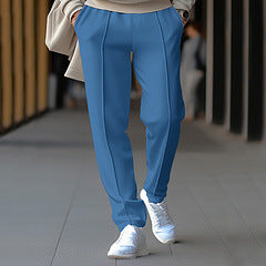 Unisex nan tapered leisure pants with crease, elastic drawstring waistband and straight leg Mune Fashion