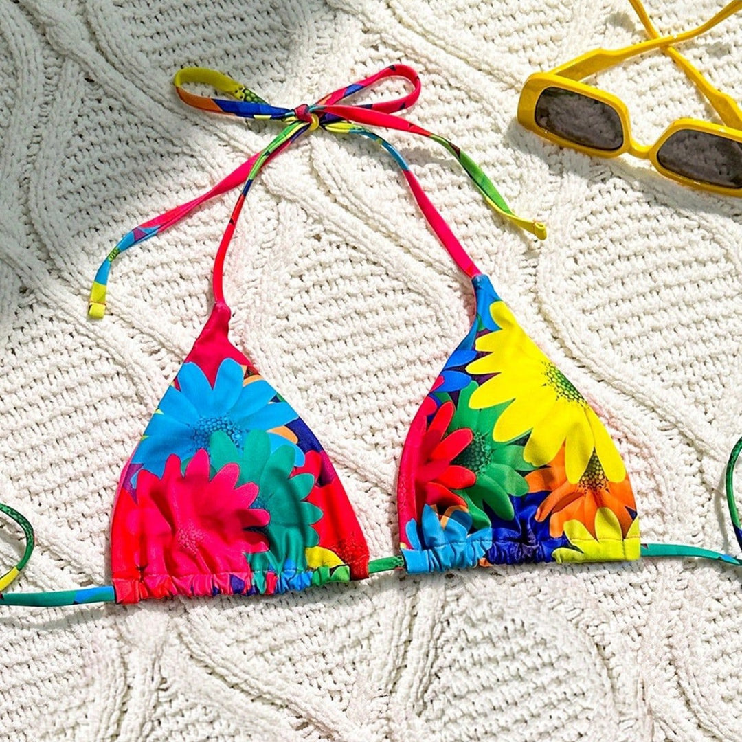 Women Triangle Bikini with Floral Ruffle Design Mune Fashion