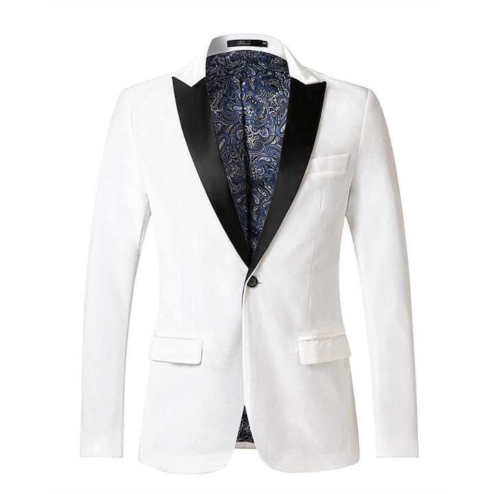 Men's tailored velvet tuxedo jacket with satin lapels and single-button closure Mune Fashion