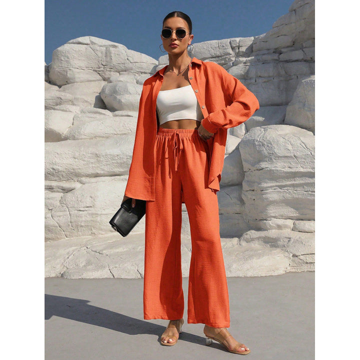 Women's Two-Piece Linen Look Loungewear Set with Oversized Shirt and Wide Comfort Palazzo Mune Fashion