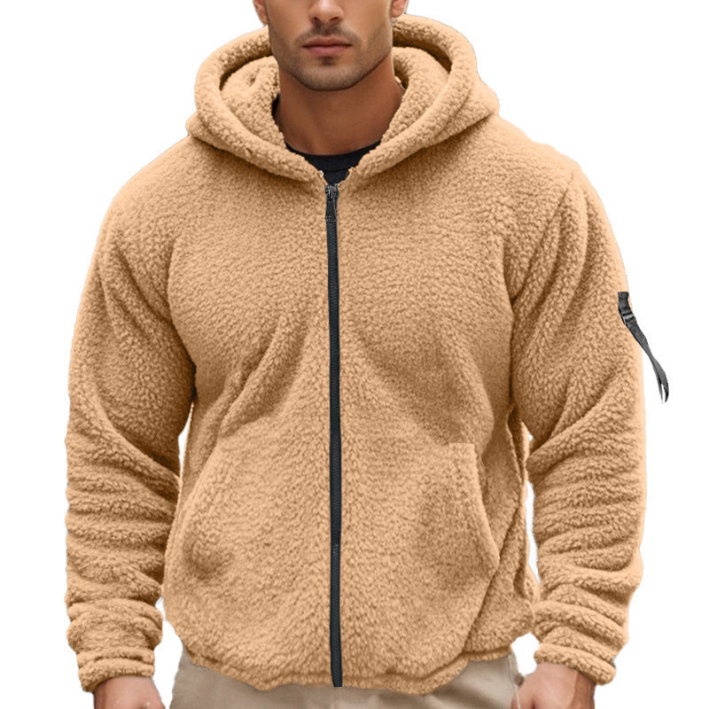 Men's padded Sherpa fleece hoodie jacket with full zipper, elastic hem, and sleeve zipper pocket Mune Fashion