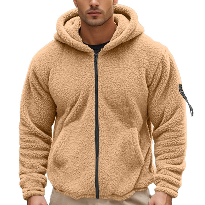 Men's padded Sherpa fleece hoodie jacket with full zipper, elastic hem, and sleeve zipper pocket Mune Fashion