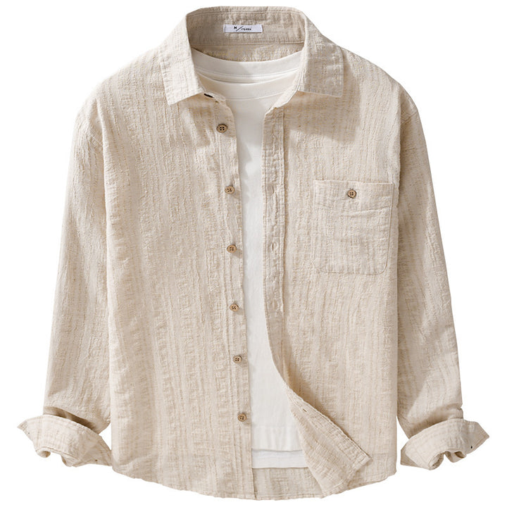Men's Lightweight Textured Long Sleeve Shirt made of Linen-Cotton Blend Relaxed Fit with Chest Pocket Mune Fashion