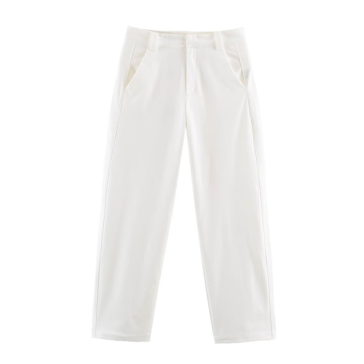 Women's High-Waisted Wide Cropped Pants with Crease and Side Pockets Drune