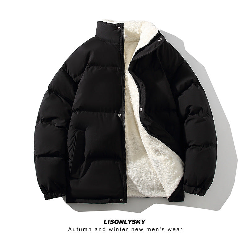 Men's padded winter quilted jacket with teddy lining, high stand-up collar and concealed snap button placket Mune Fashion