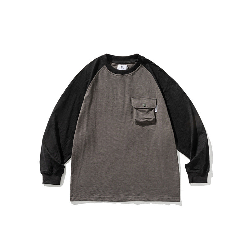 Unisex Casual Raglan Long Sleeve with Contrast Sleeves and Patch Pocket Mune Fashion