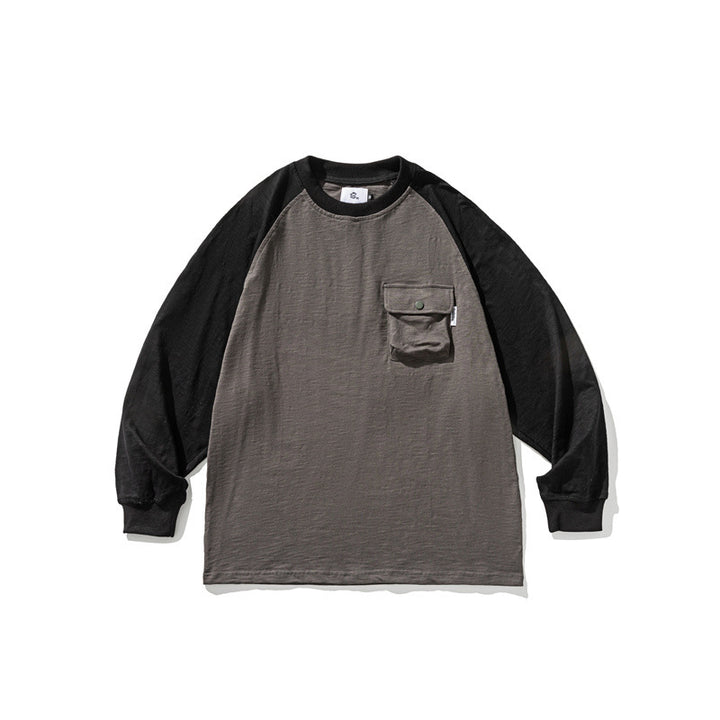 Unisex Casual Raglan Long Sleeve with Contrast Sleeves and Patch Pocket Mune Fashion