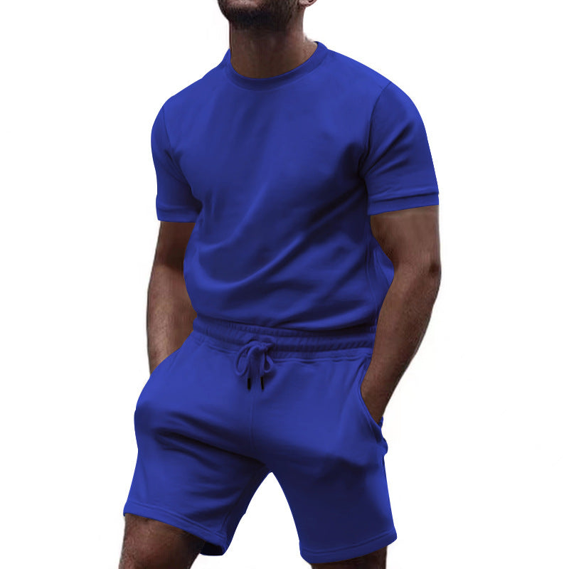 Men's minimalist jersey ensemble with comfortable round neck shirt and elastic drawstring shorts Mune Fashion
