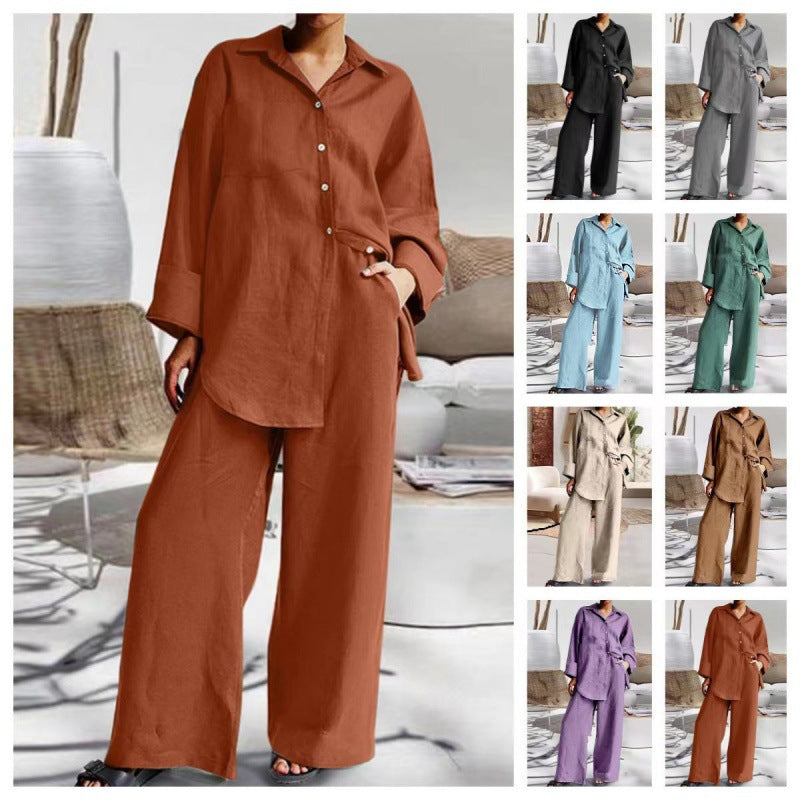 Women's Linen Lounge Set with Loose Shirt and Palazzo Pants Mune Fashion