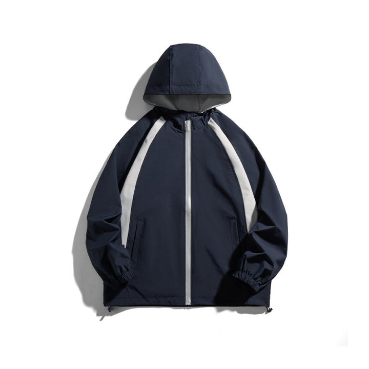 [Unisex Lightweight windproof hooded jacket in sporty utility style with contrast piping and drawstring hem Mune Fashion]