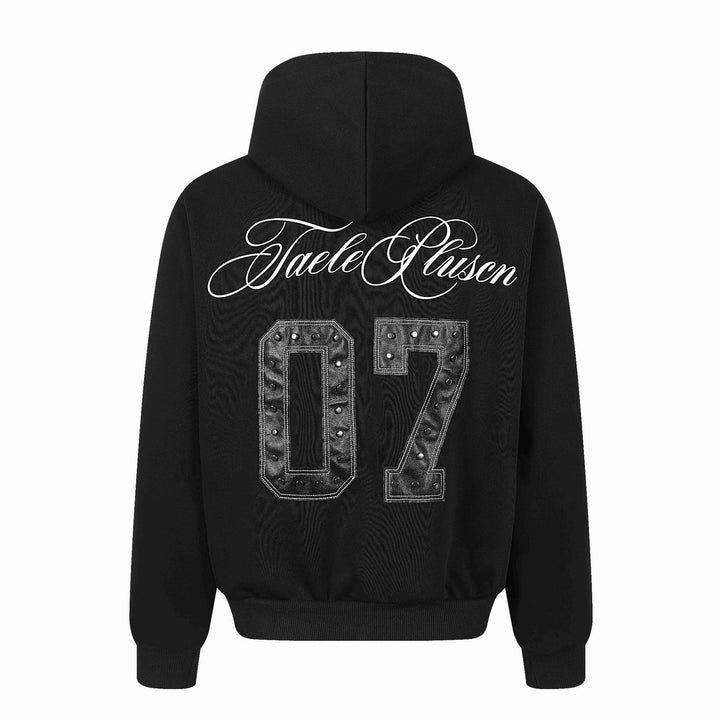 Unisex Hooded Sweat Jacket with Full Zip, Kangaroo Pocket and Ornamental Seal Prints Mune Fashion