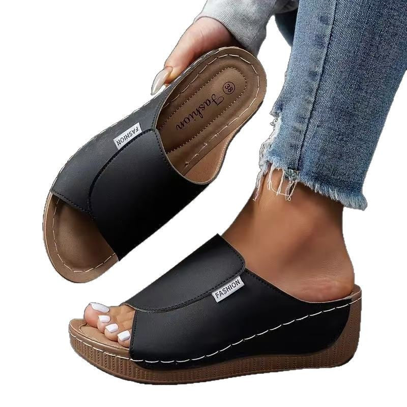 Ladies nan anatomically shaped slip-on sandal with ergonomic wedge sole and stitched edge seam Mune Fashion